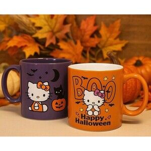 Hello Kitty Halloween Mug Set – BOO & Purple Cat Designs HTF Sanrio Collectibles
